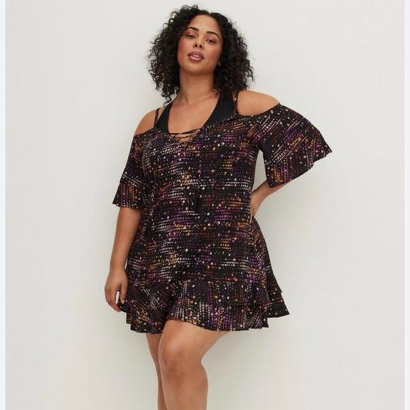 torrid Other - Torrid Mini Crepe Cold Shoulder Cover Up Dress Plus Size 3X Stars Print Tunic